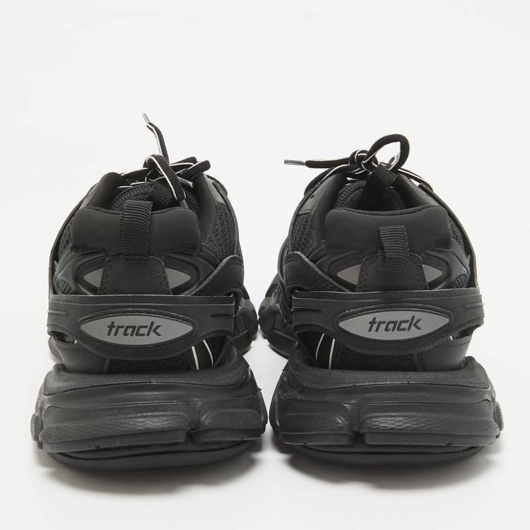 Pre Owned Balenciaga Black Faux Leather and Mesh Track Lace Up Sneakers Size 42