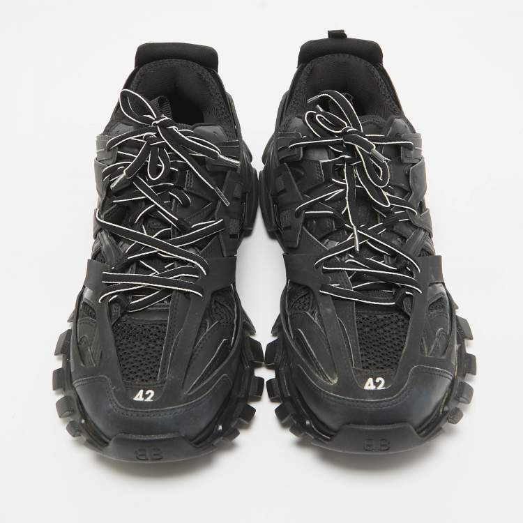 Pre Owned Balenciaga Black Faux Leather and Mesh Track Lace Up Sneakers Size 42