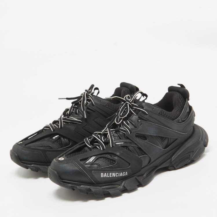 Pre Owned Balenciaga Black Faux Leather and Mesh Track Lace Up Sneakers Size 42