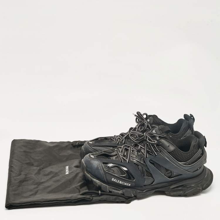 Pre Owned Balenciaga Black Faux Leather and Mesh Track Lace Up Sneakers Size 45