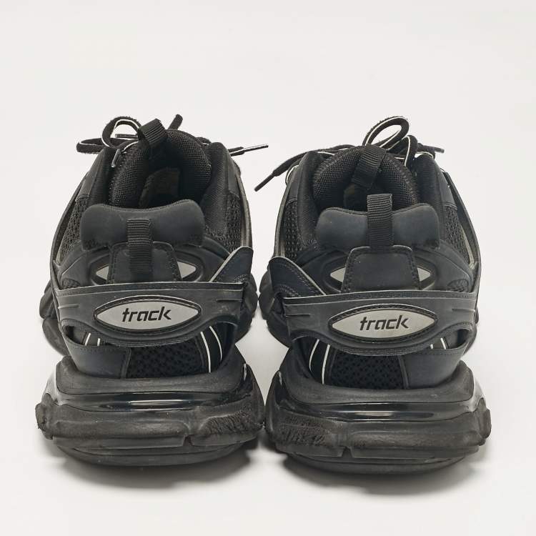 Pre Owned Balenciaga Black Faux Leather and Mesh Track Lace Up Sneakers Size 45