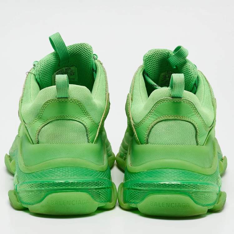 Pre Owned Balenciaga Green Faux Leather and Mesh Triple S Clear Sole Lace Up Sneakers Size 43
