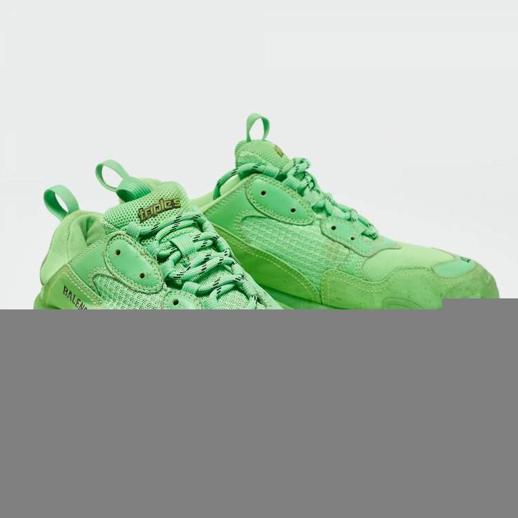Pre Owned Balenciaga Green Faux Leather and Mesh Triple S Clear Sole Lace Up Sneakers Size 43