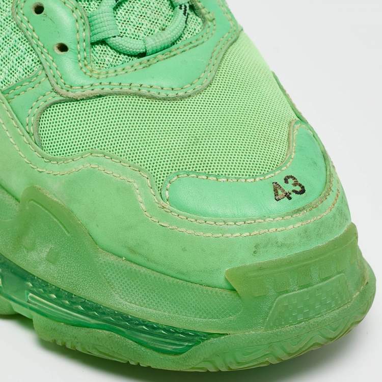 Pre Owned Balenciaga Green Faux Leather and Mesh Triple S Clear Sole Lace Up Sneakers Size 43