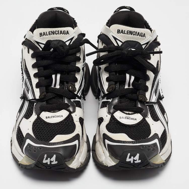 مملوكة مسبقًا Balenciaga Black/White Faux Leather and Mesh Runner Sneakers Size 41