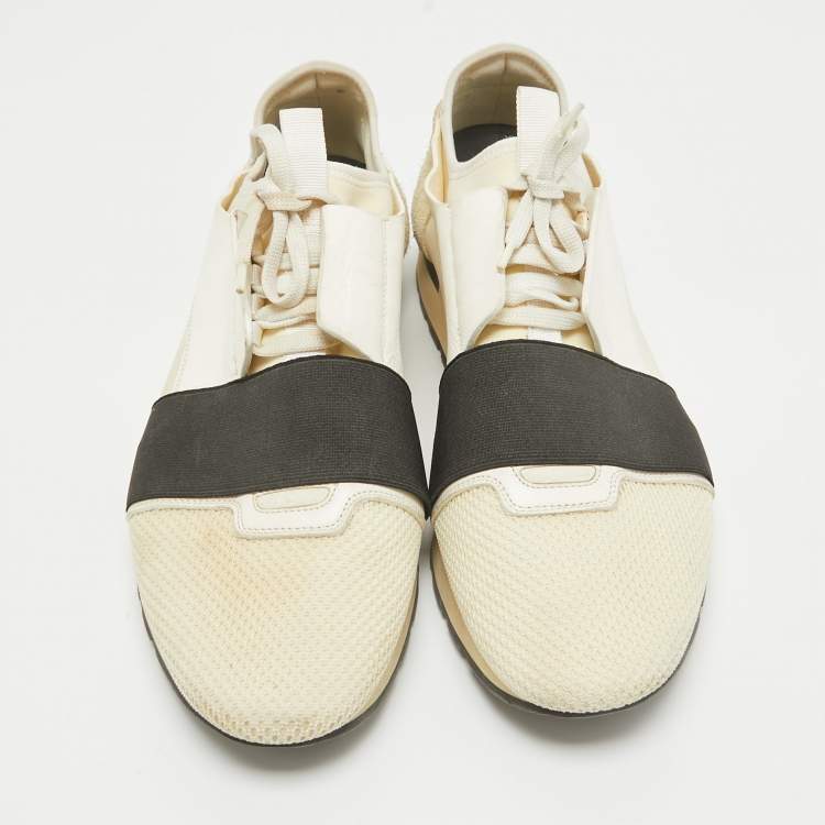 Pre Owned Balenciaga Off White Leather and Mesh Race Runner Sneakers Size 44