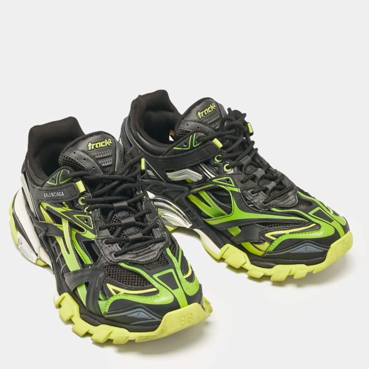 Pre Owned Balenciaga Black Leather and Mesh Track Lace Up Sneakers Size 43