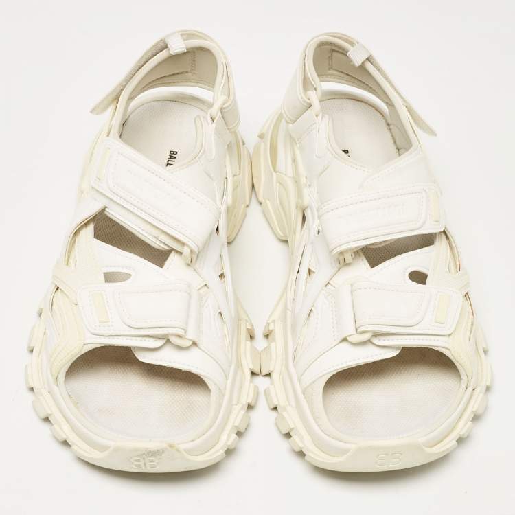 Pre Owned Balenciaga Cream Faux Leather Track Flat Sandals Size 41