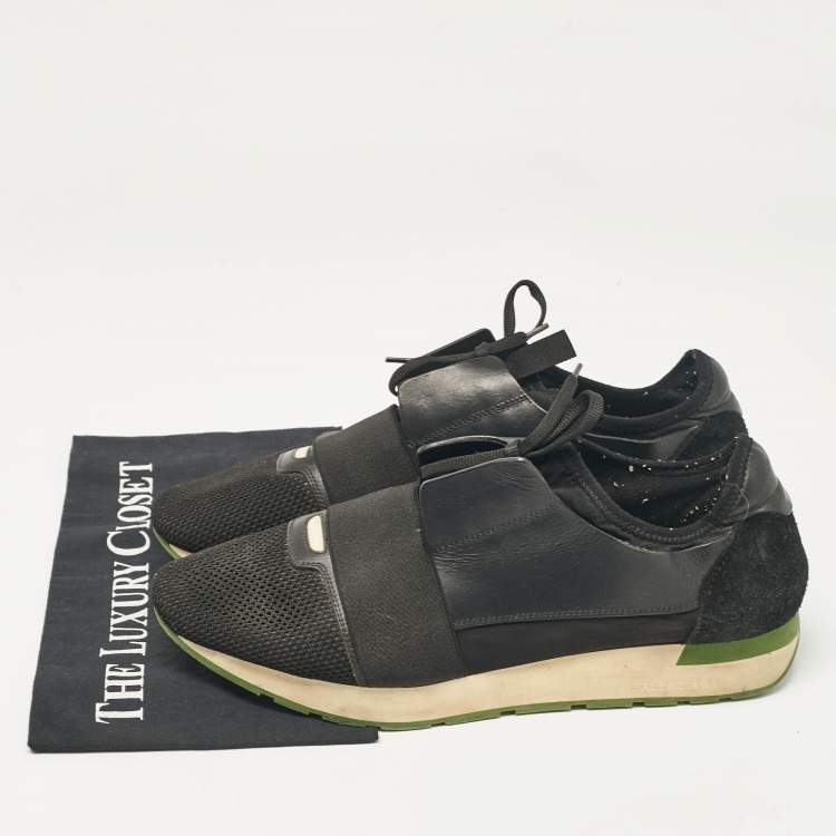 Pre Owned Balenciaga Black Leather Mesh Race Runner Lace Up Sneakers Size 44