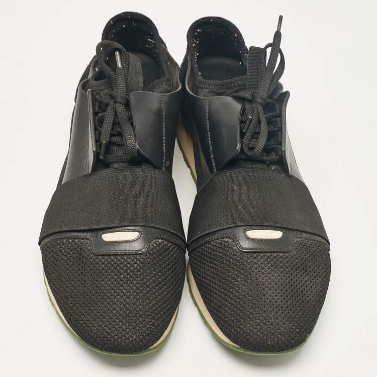 Pre Owned Balenciaga Black Leather Mesh Race Runner Lace Up Sneakers Size 44