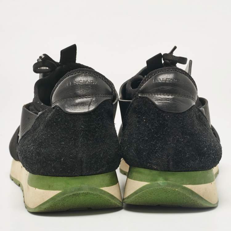 Pre Owned Balenciaga Black Leather Mesh Race Runner Lace Up Sneakers Size 44