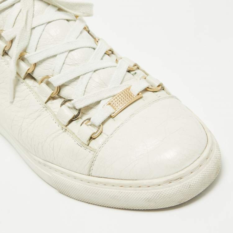Pre Owned Balenciaga Off White Leather Arena Lace Up Sneakers Size 40
