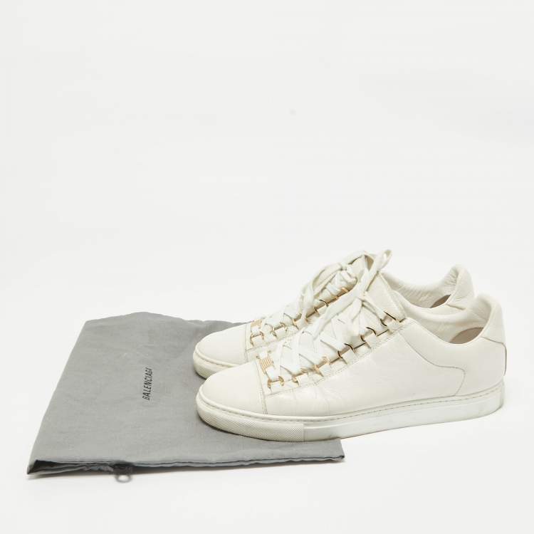 Pre Owned Balenciaga Off White Leather Arena Lace Up Sneakers Size 40
