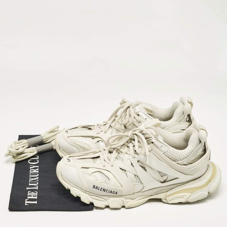 Pre Owned Balenciaga White Faux Leather and Mesh Track Lace Up Sneakers Size 42