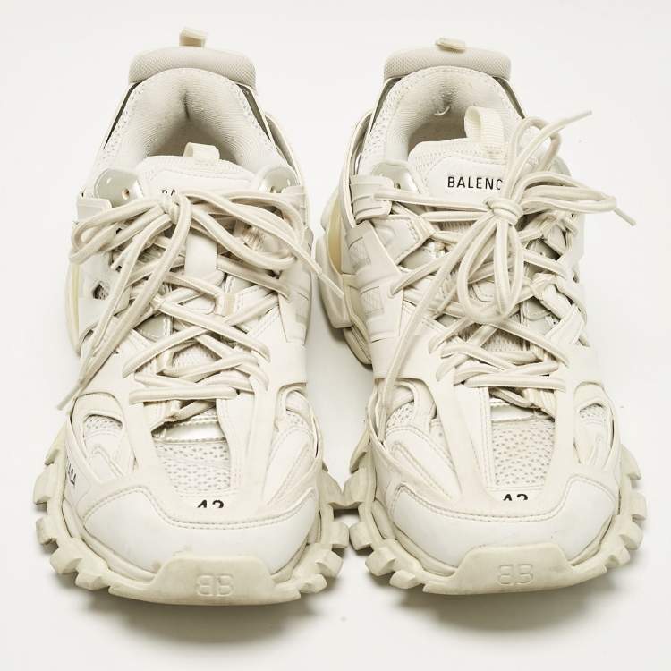 Pre Owned Balenciaga White Faux Leather and Mesh Track Lace Up Sneakers Size 42