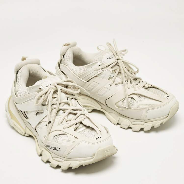 Pre Owned Balenciaga White Faux Leather and Mesh Track Lace Up Sneakers Size 42