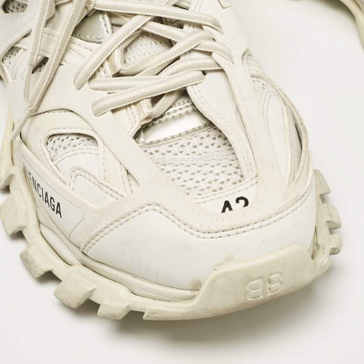 Pre Owned Balenciaga White Faux Leather and Mesh Track Lace Up Sneakers Size 42