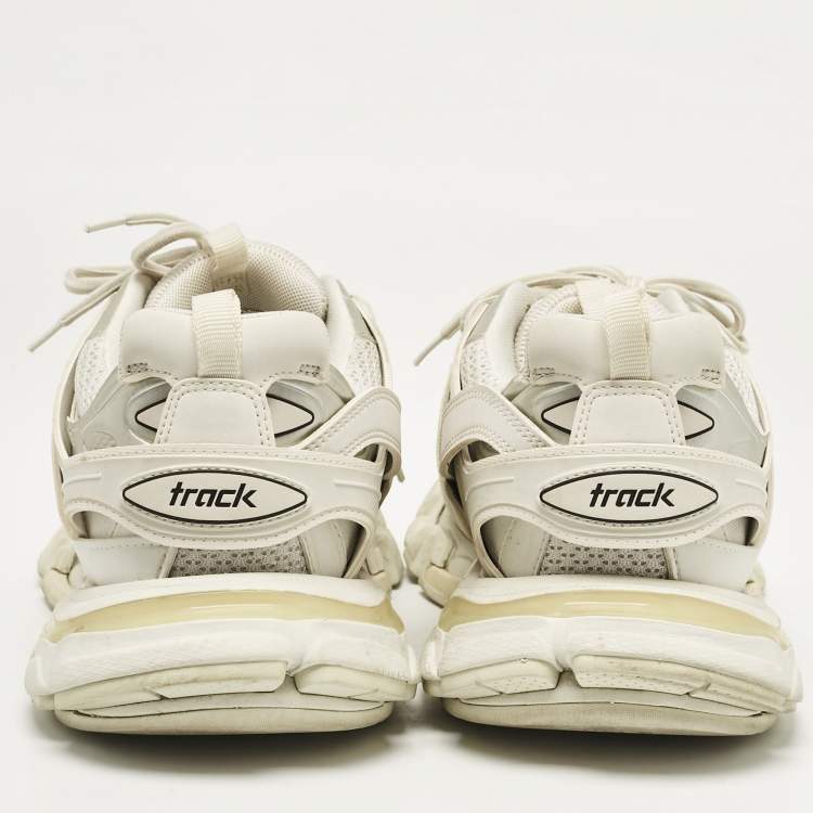Pre Owned Balenciaga White Faux Leather and Mesh Track Lace Up Sneakers Size 42