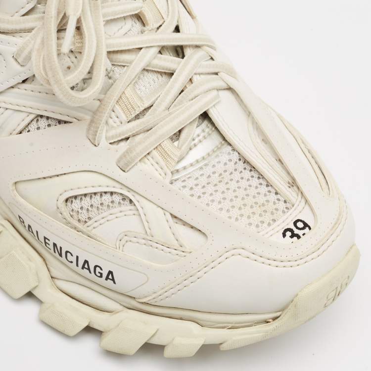 Pre Owned Balenciaga Grey Faux Leather and Mesh Track Sneakers Size 39