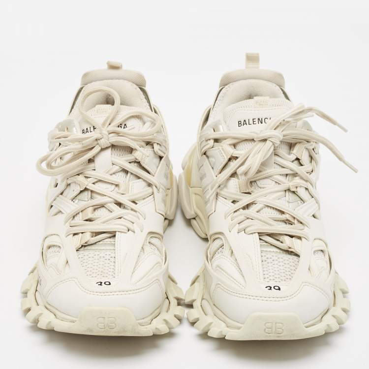 Pre Owned Balenciaga Grey Faux Leather and Mesh Track Sneakers Size 39