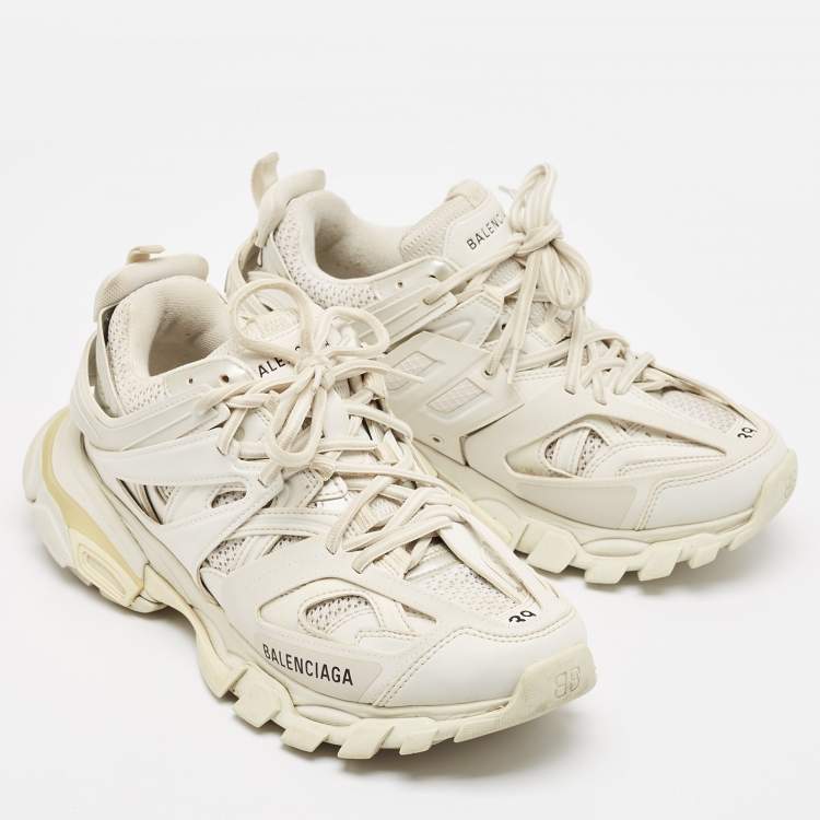 Pre Owned Balenciaga Grey Faux Leather and Mesh Track Sneakers Size 39