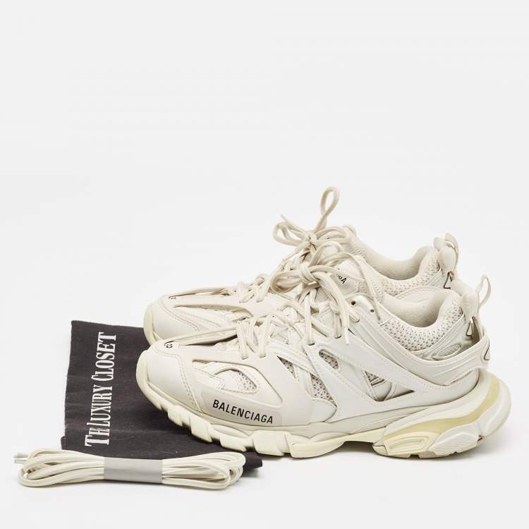 Pre Owned Balenciaga Grey Faux Leather and Mesh Track Sneakers Size 39