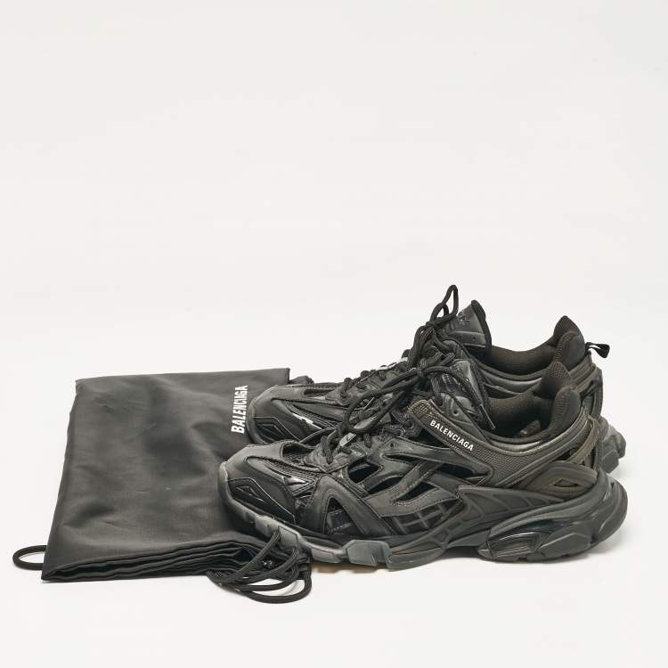 Pre Owned Balenciaga Black Faux Leather and Mesh Track 2 Sneakers Size 42