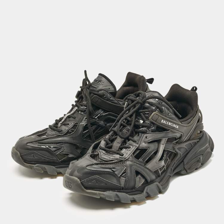 Pre Owned Balenciaga Black Faux Leather and Mesh Track 2 Sneakers Size 42