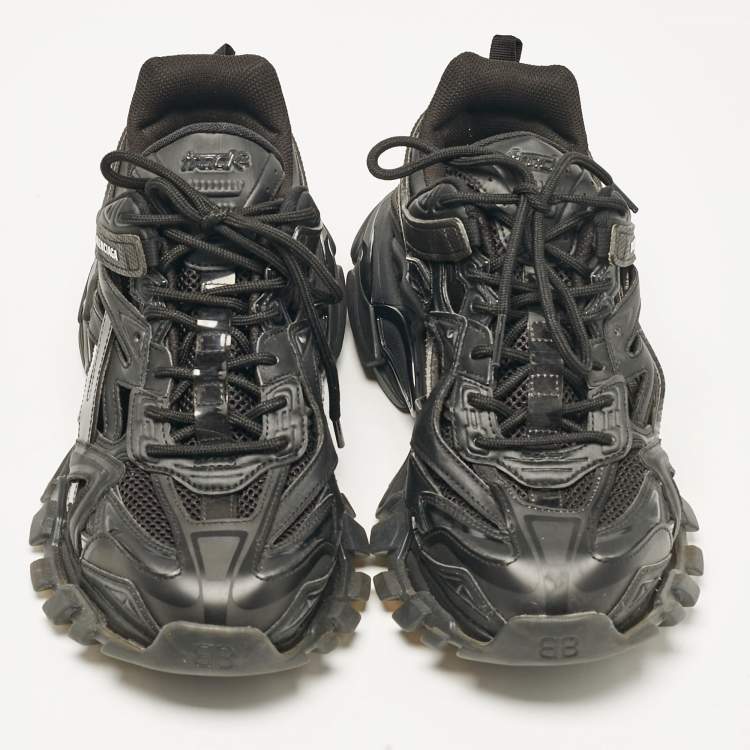 Pre Owned Balenciaga Black Faux Leather and Mesh Track 2 Sneakers Size 42