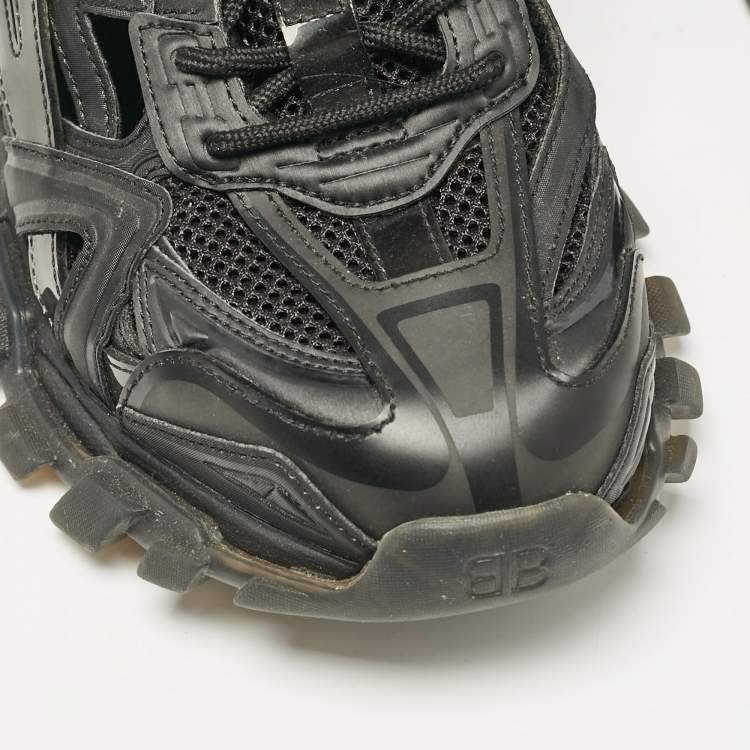 Pre Owned Balenciaga Black Faux Leather and Mesh Track 2 Sneakers Size 42