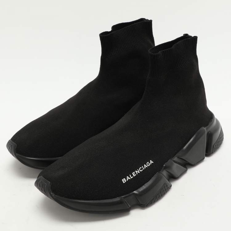 Pre Owned Balenciaga Black Knit Fabric Speed 2.0 High Top Sneakers Size 42