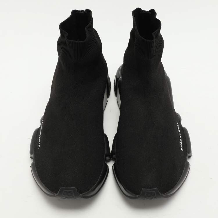 Pre Owned Balenciaga Black Knit Fabric Speed 2.0 High Top Sneakers Size 42