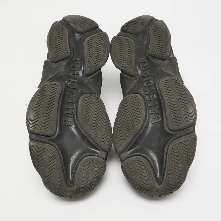 Pre Owned Balenciaga Black Leather and Mesh Triple S Sneakers Size 44
