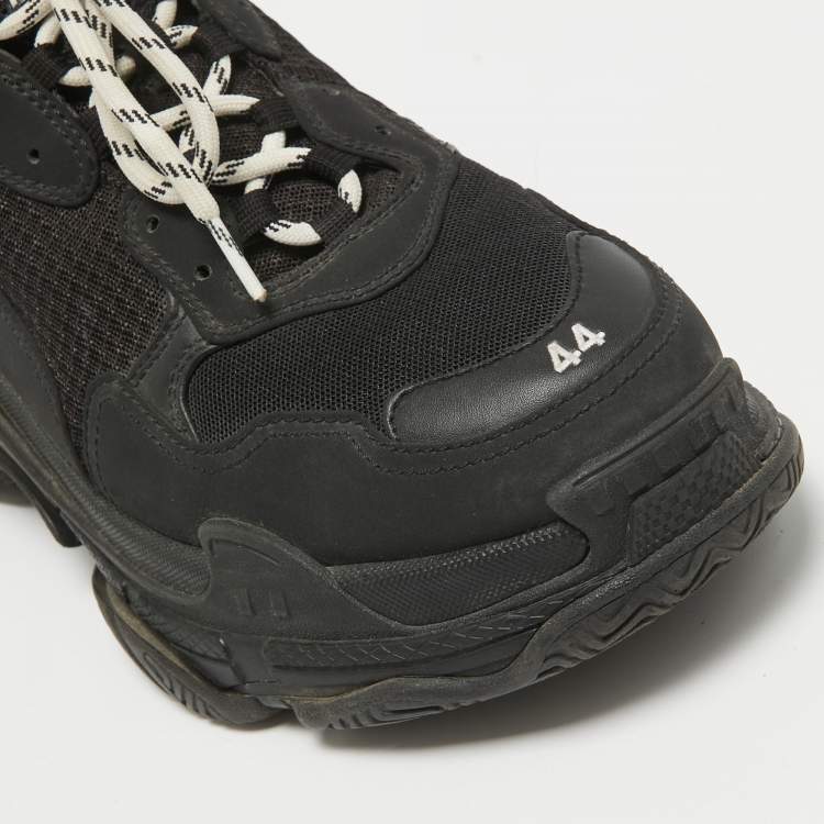 Pre Owned Balenciaga Black Leather and Mesh Triple S Sneakers Size 44