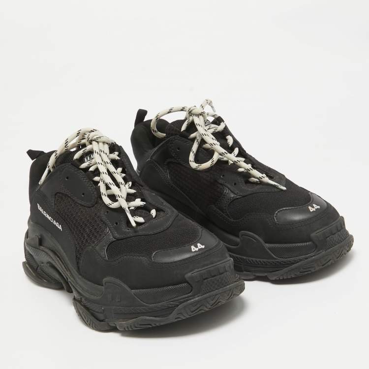 Pre Owned Balenciaga Black Leather and Mesh Triple S Sneakers Size 44