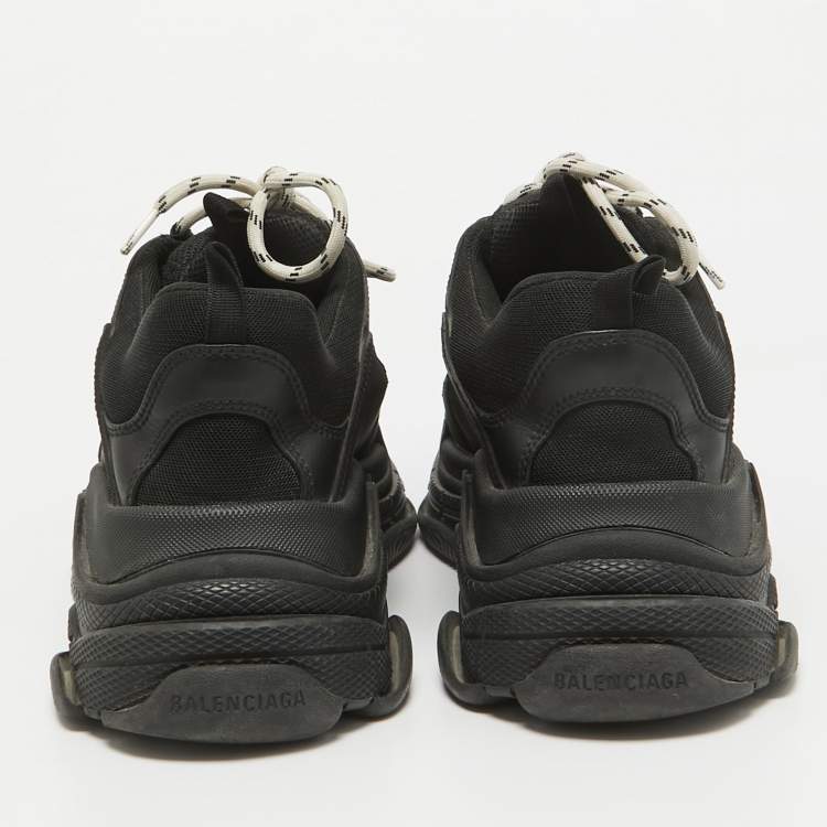 Pre Owned Balenciaga Black Leather and Mesh Triple S Sneakers Size 44