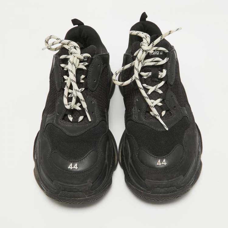 Pre Owned Balenciaga Black Leather and Mesh Triple S Sneakers Size 44