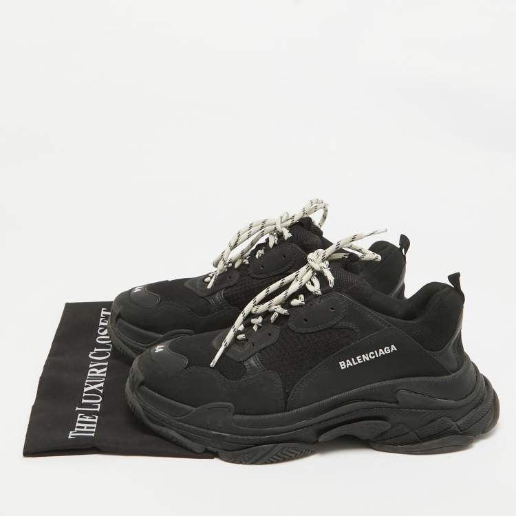 Pre Owned Balenciaga Black Leather and Mesh Triple S Sneakers Size 44