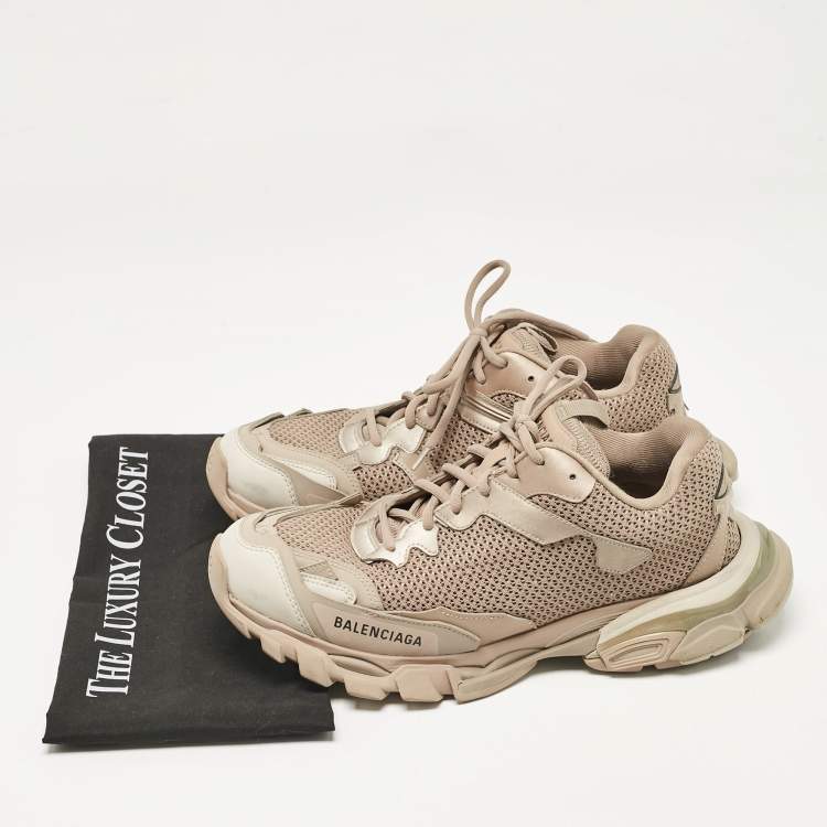 Pre Owned Balenciaga Dark Beige Mesh and Leather Track 3 Sneakers Size 42