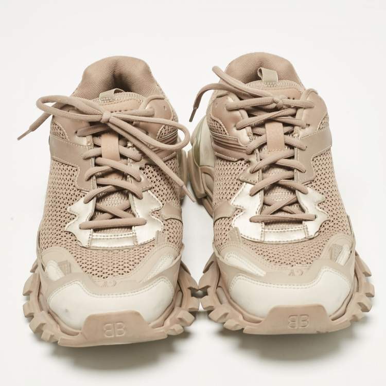 Pre Owned Balenciaga Dark Beige Mesh and Leather Track 3 Sneakers Size 42
