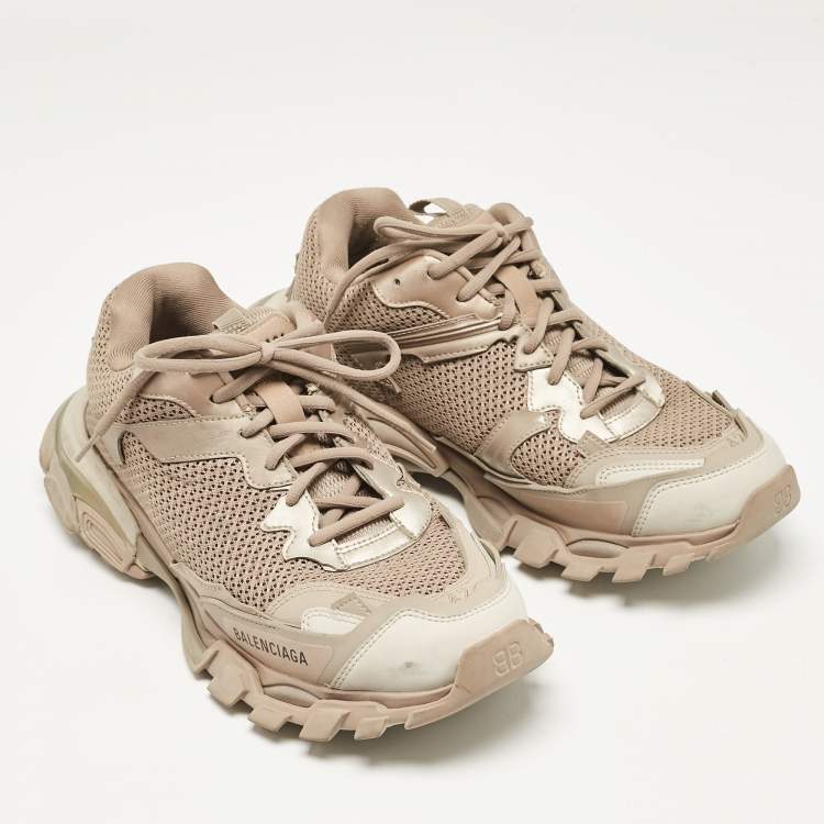 Pre Owned Balenciaga Dark Beige Mesh and Leather Track 3 Sneakers Size 42
