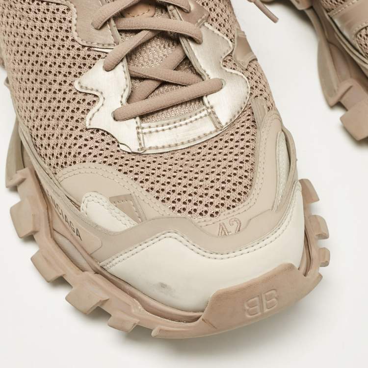 Pre Owned Balenciaga Dark Beige Mesh and Leather Track 3 Sneakers Size 42