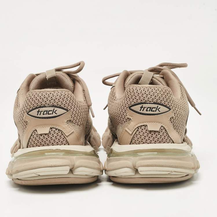 Pre Owned Balenciaga Dark Beige Mesh and Leather Track 3 Sneakers Size 42