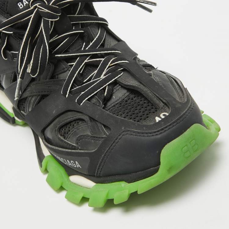 Pre Owned Balenciaga Black Faux Leather and Mesh Track Lace Up Sneakers Size 40