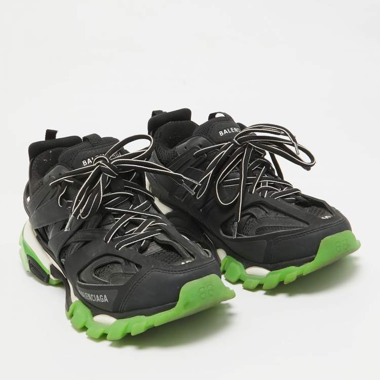 Pre Owned Balenciaga Black Faux Leather and Mesh Track Lace Up Sneakers Size 40