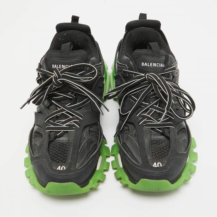 Pre Owned Balenciaga Black Faux Leather and Mesh Track Lace Up Sneakers Size 40