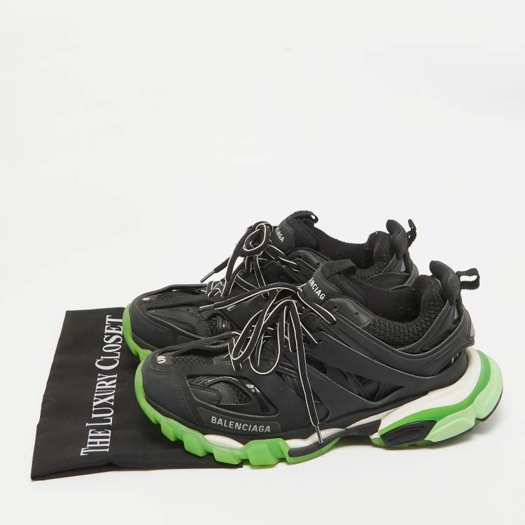 Pre Owned Balenciaga Black Faux Leather and Mesh Track Lace Up Sneakers Size 40