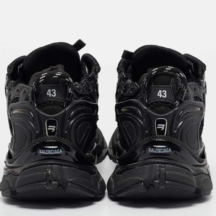 Pre Owned Balenciaga Black Mesh and Faux Leather Runner Sneakers Size 43