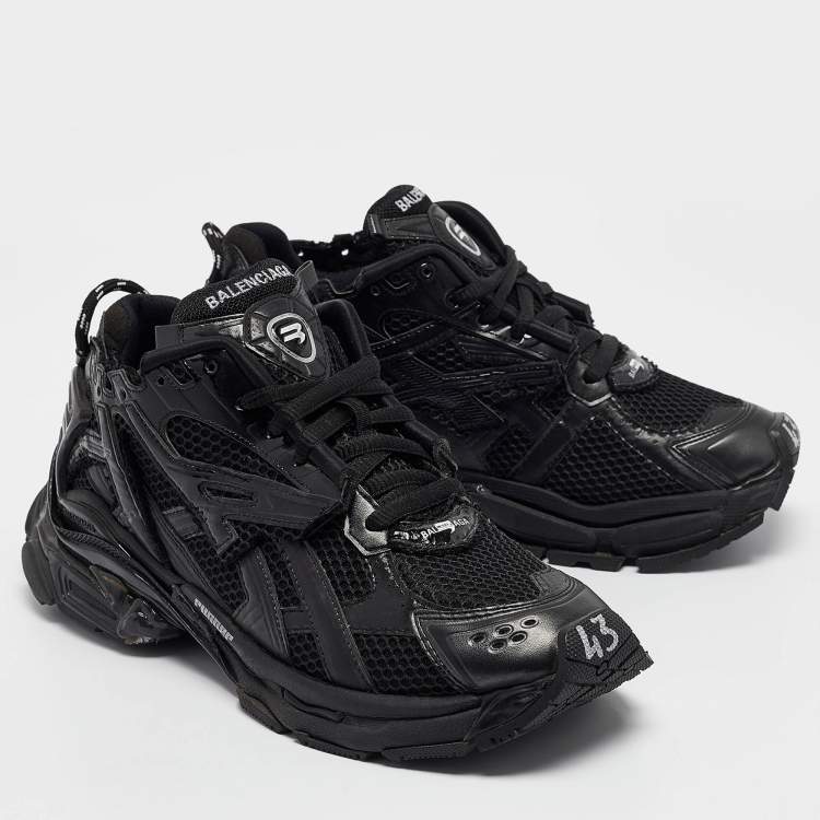 Pre Owned Balenciaga Black Mesh and Faux Leather Runner Sneakers Size 43
