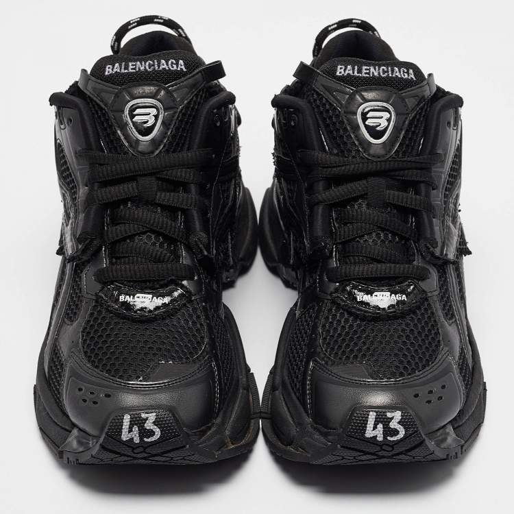 Pre Owned Balenciaga Black Mesh and Faux Leather Runner Sneakers Size 43